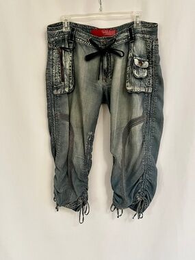 Guess Jeans Vintage Side Rushed Capri Jeans 100% Lyocell Blue Size 31